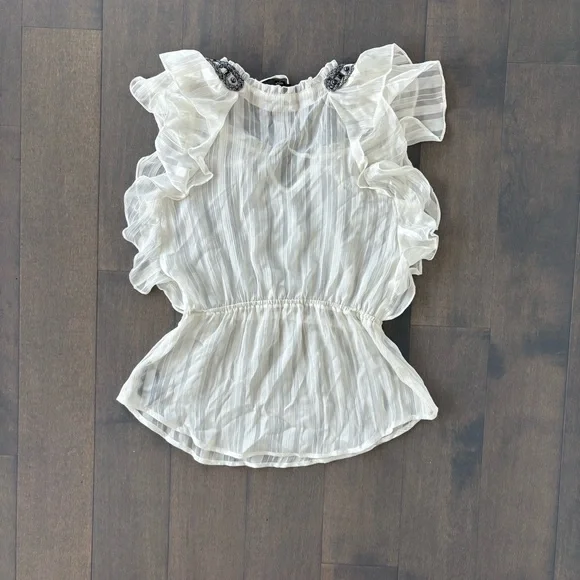 bebe White Sheer Ruffled Top - Picture 2 of 3